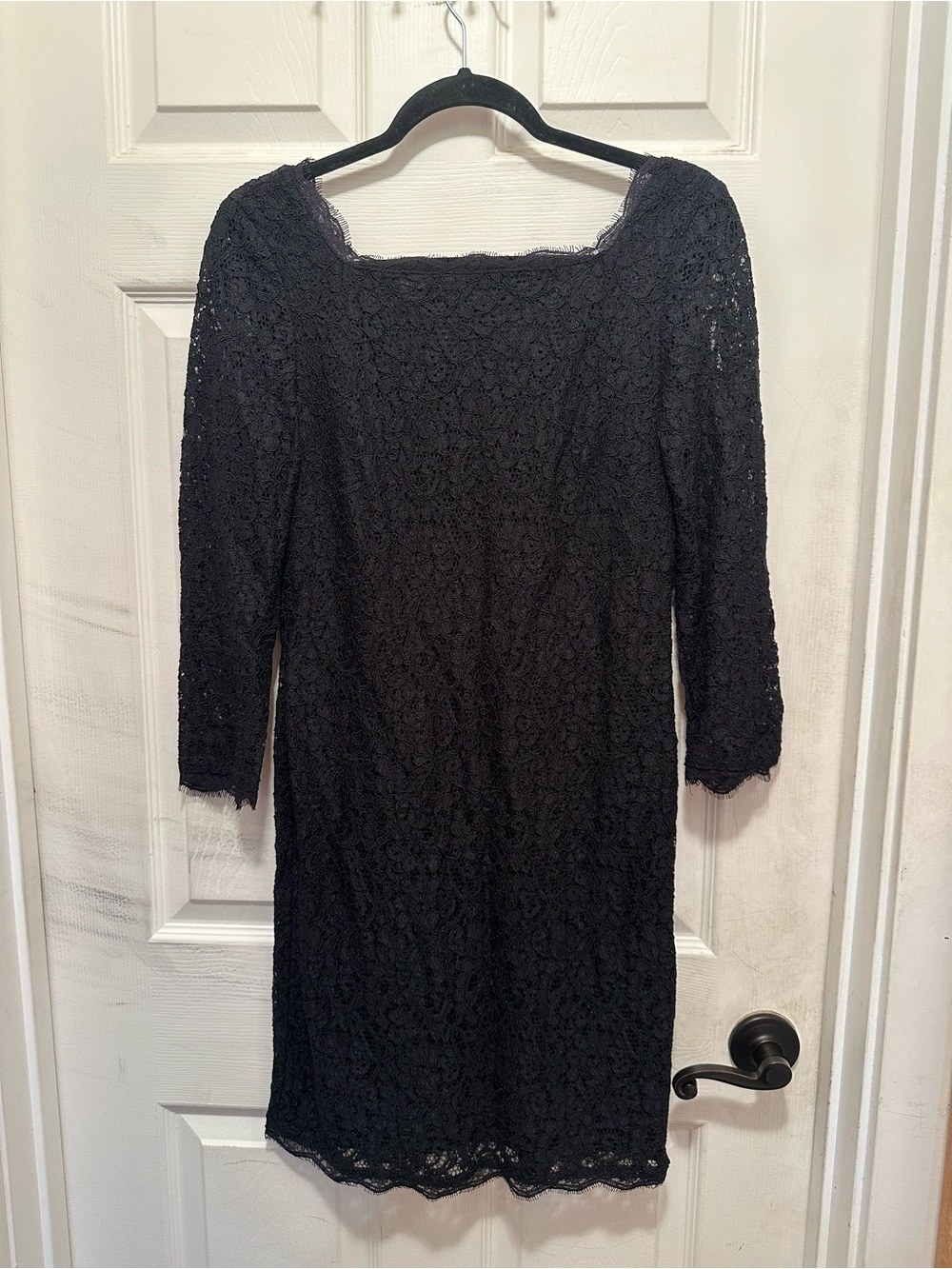 Adrianna Papell Black Lace Long Sleeve Sheath Dress Cocktail Back Zip Goth Vamp